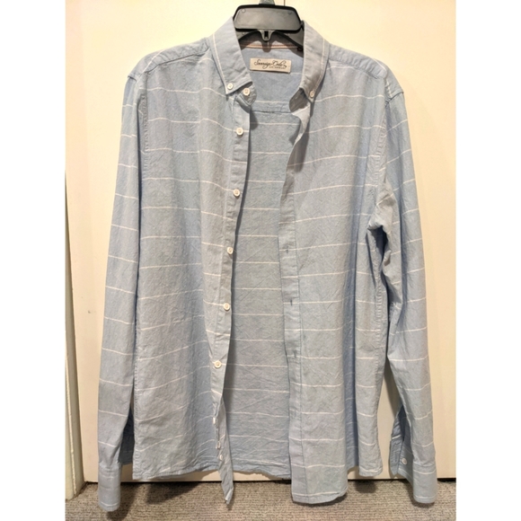 Sky Gray Blue Long Sleeve Buttondown with White Stripes Men's Medium - Picture 2 of 4